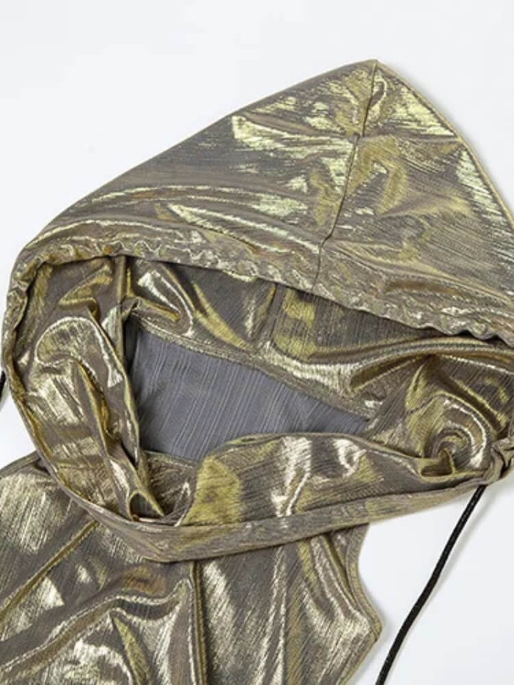 Cyberpunk Metallic Hooded Midi Dress view 5 | MAUVSTUDIO®