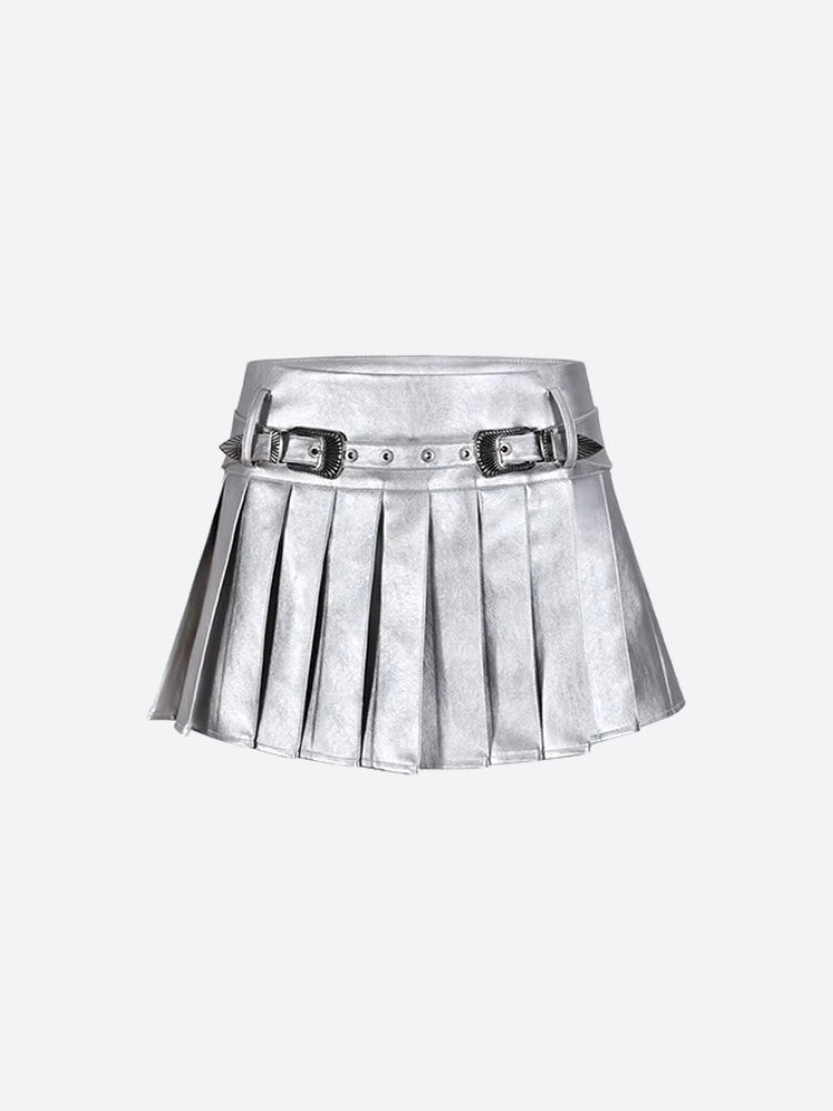 Cyberpunk Metallic Mini Skirt, Y2K mini skirt styled with a crop top