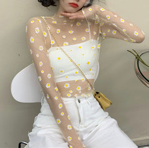 Daisy Mesh Top + Tee Co-Ord-Tops-MAUV STUDIO-STREETWEAR-Y2K-CLOTHING