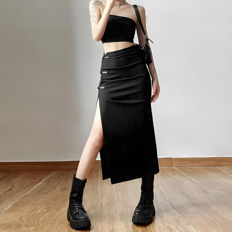 Dark Academia High Split Midi Skirt-Mauv Studio