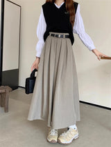 Dark Academia Midi Skirt, Y2K skirt styled with a crop top