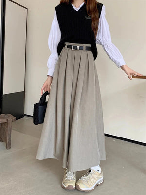 Dark Academia Midi Skirt, Y2K skirt styled with a crop top
