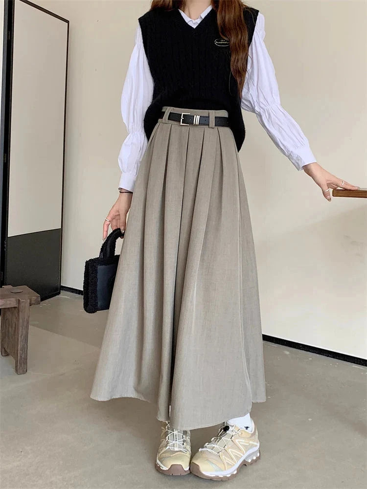 Dark Academia Midi Skirt, Y2K skirt styled with a crop top