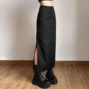 Dark Academia Side Slit Maxi Skirt-Mauv Studio