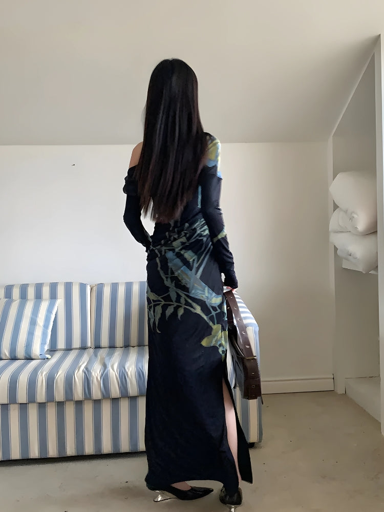 Dark Fairy One Shoulder Maxi Dress view 2 | MAUVSTUDIO®