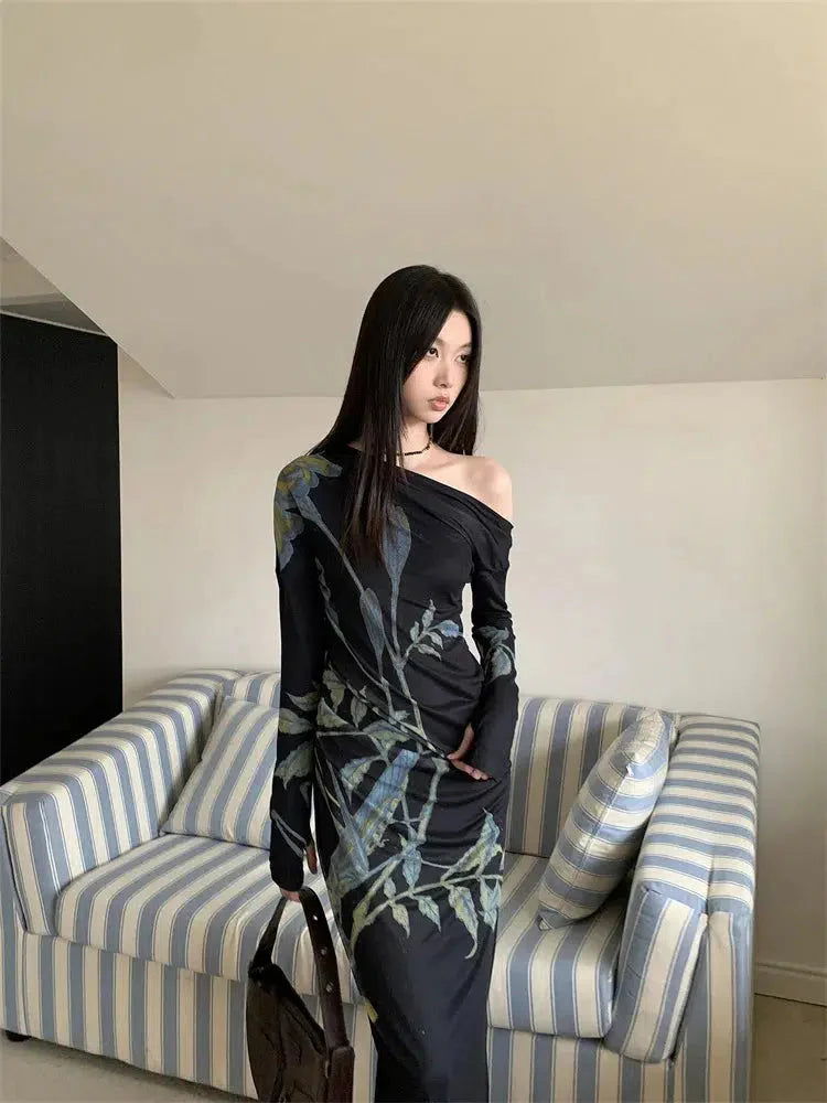 Dark Fairy One Shoulder Maxi Dress view 3 | MAUVSTUDIO®
