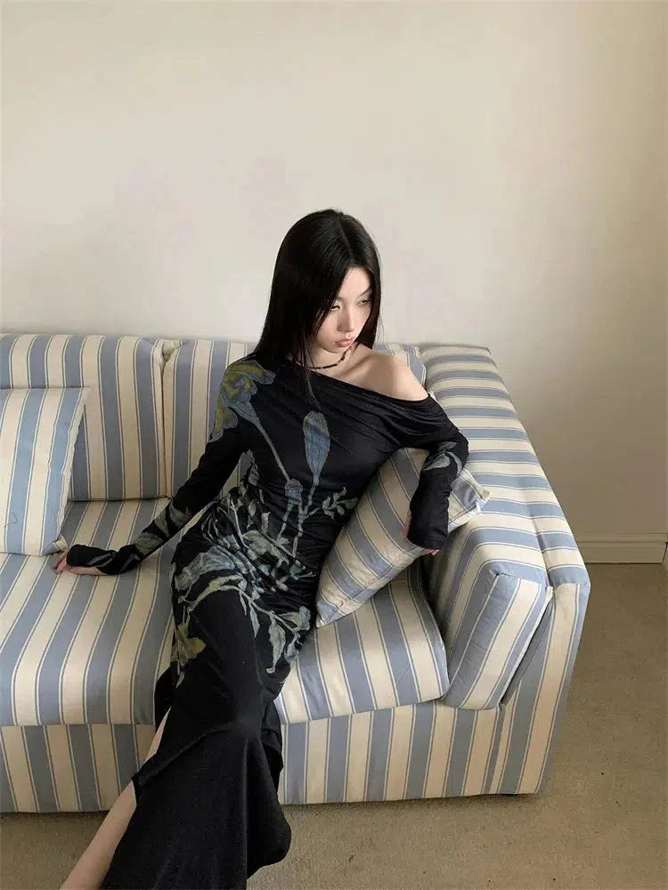 Dark Fairy One Shoulder Maxi Dress view 4 | MAUVSTUDIO®