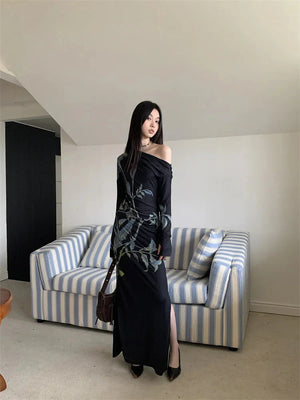 Dark Fairy One Shoulder Maxi Dress view 6 | MAUVSTUDIO®