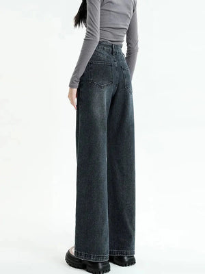 Dark Wash Straight Leg Denim Jeans-MAUV STUDIO