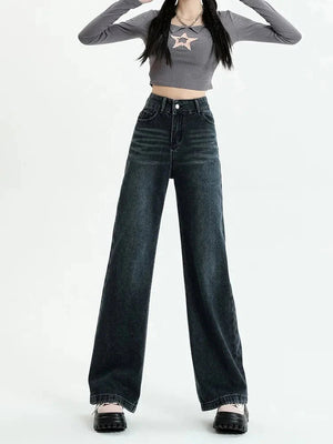 Dark Wash Straight Leg Denim Jeans-MAUV STUDIO