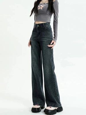 Dark Wash Straight Leg Denim Jeans-MAUV STUDIO