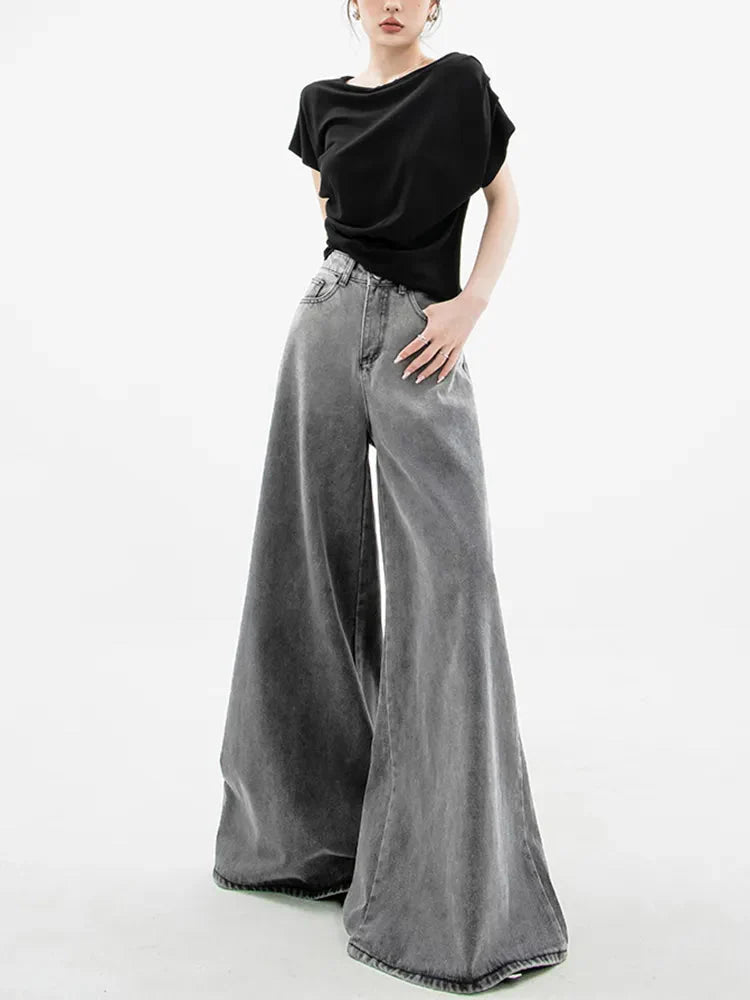 Dark Wash Super Wide Leg Jeans-MAUV STUDIO