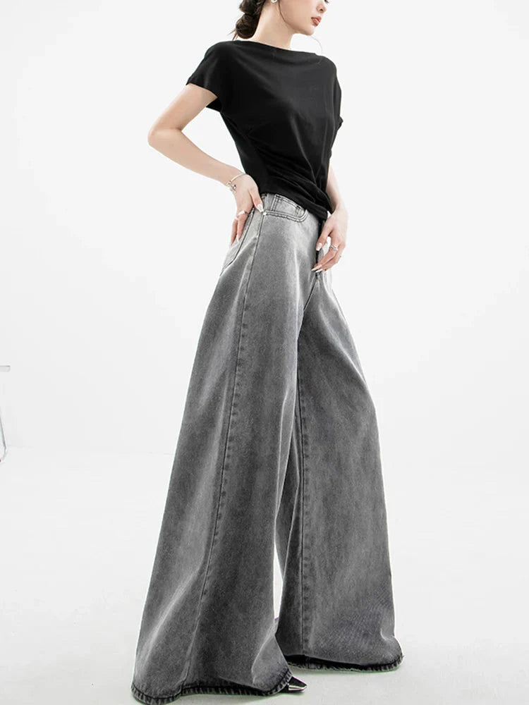 Dark Wash Super Wide Leg Jeans-MAUV STUDIO