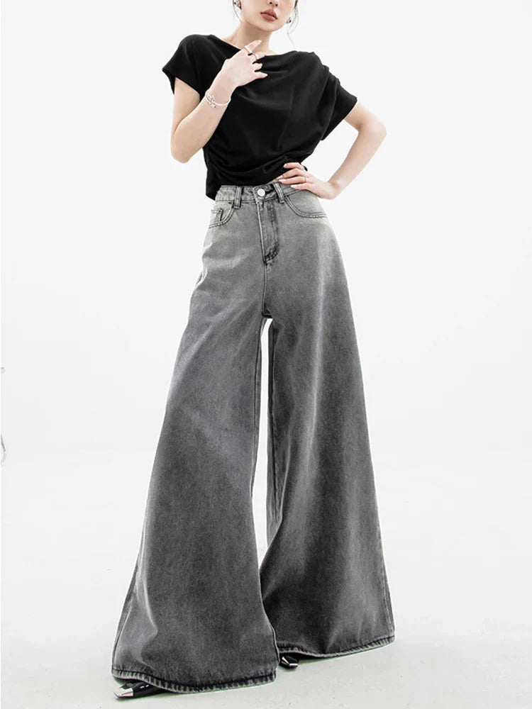 Dark Wash Super Wide Leg Jeans-Gray-S-MAUV STUDIO