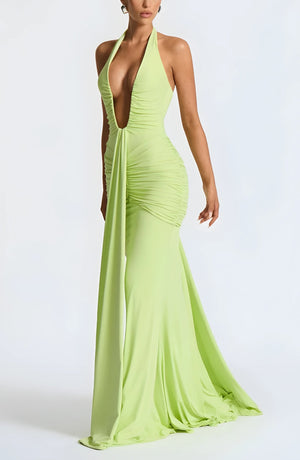Deep Plunge Ruched Maxi Dress view 3 | MAUVSTUDIO®