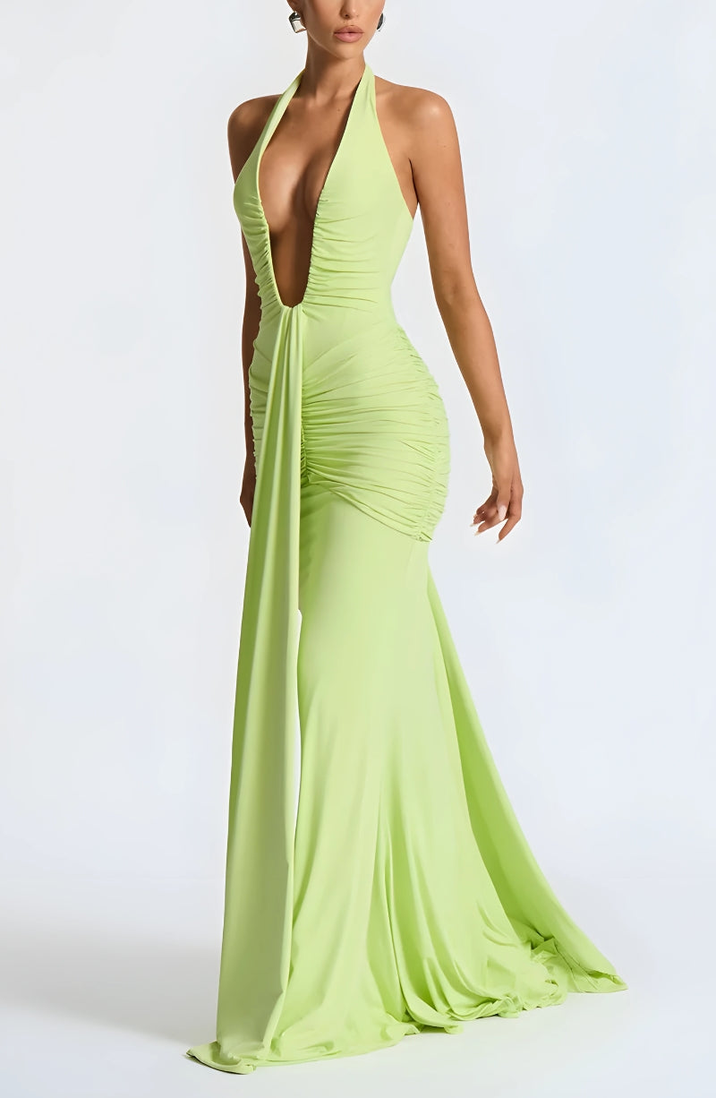 Deep Plunge Ruched Maxi Dress view 3 | MAUVSTUDIO®