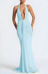 Deep Plunge Ruched Maxi Dress view 9 | MAUVSTUDIO®