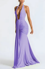 Deep Plunge Ruched Maxi Dress view 12 | MAUVSTUDIO®