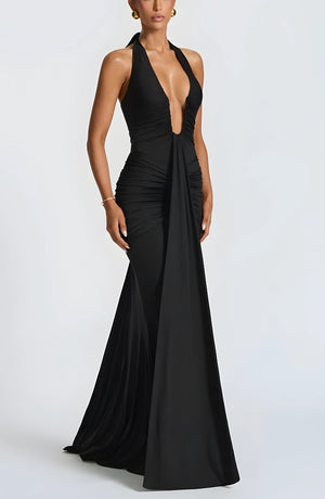 Deep Plunge Ruched Maxi Dress view 15 | MAUVSTUDIO®
