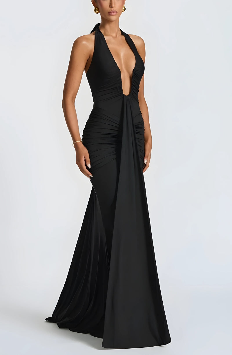 Deep Plunge Ruched Maxi Dress view 15 | MAUVSTUDIO®