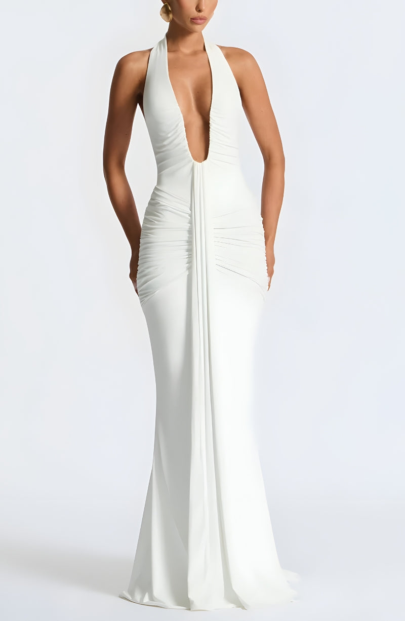 Deep Plunge Ruched Maxi Dress view 18 | MAUVSTUDIO®