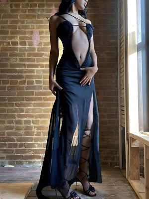 Deep Plunge Slit Maxi Dress view 14 | MAUVSTUDIO®