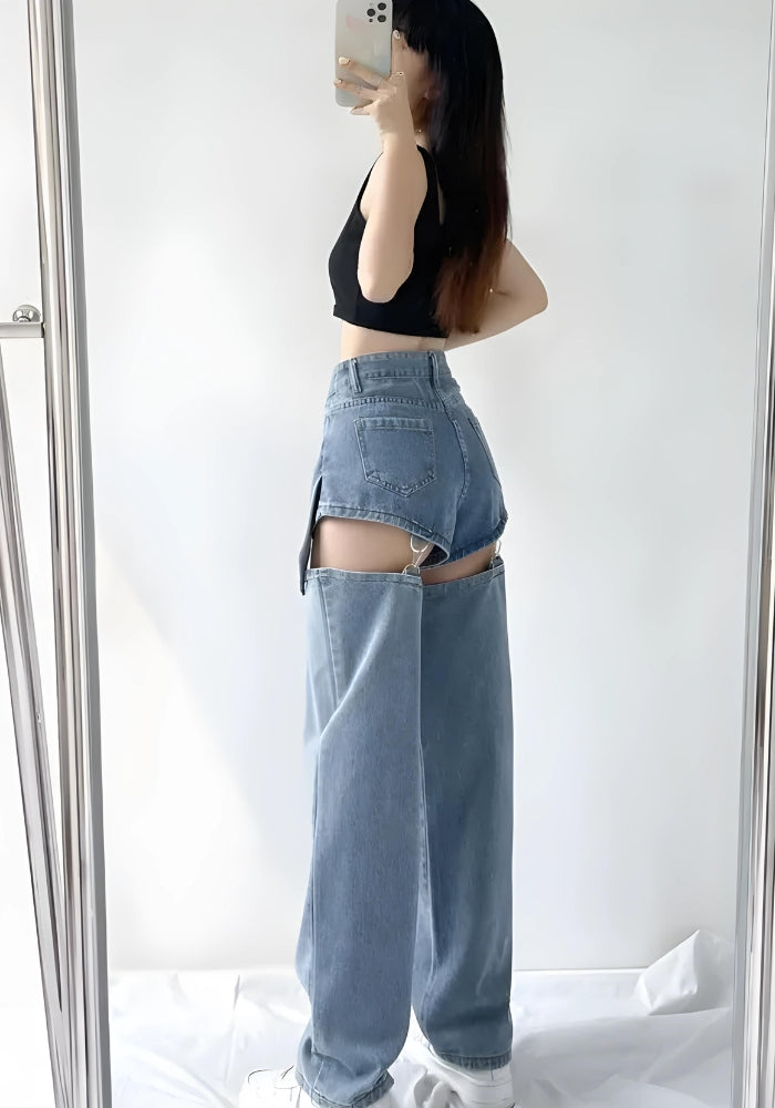 Detachable Straight Leg Jeans-MAUV STUDIO