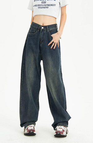 Distressed Pockets Wide Leg Baggy Jeans-MAUV STUDIO