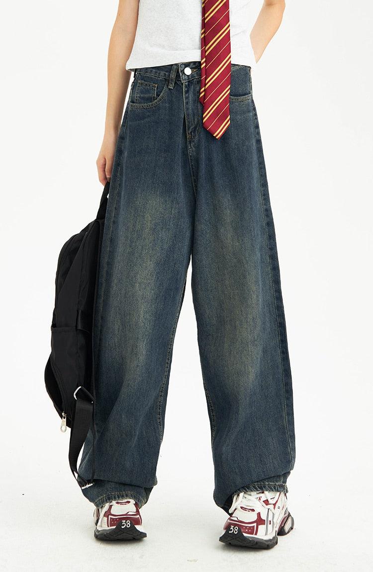 Distressed Pockets Wide Leg Baggy Jeans-MAUV STUDIO