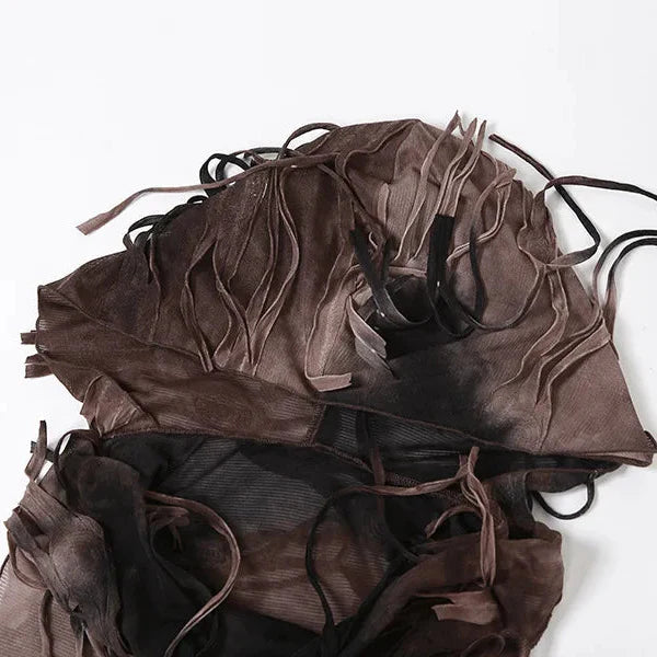 Distressed Sheer Maxi Dress view 5 | MAUVSTUDIO®