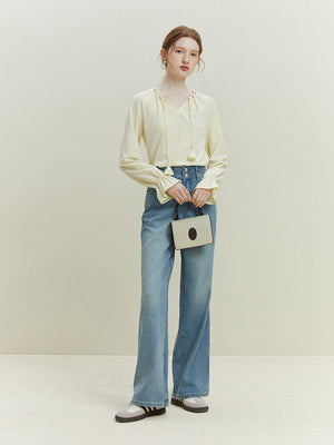 Double Buttoned Light Washed Jeans-MAUV STUDIO