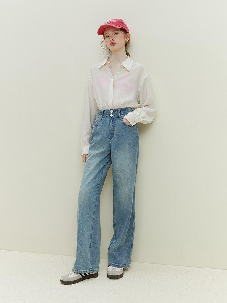 Double Buttoned Light Washed Jeans-MAUV STUDIO