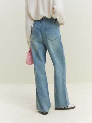 Double Buttoned Light Washed Jeans-MAUV STUDIO