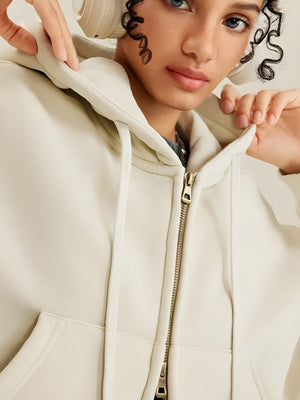 Double Zip-Up Cropped Hoodie-Mauv Studio