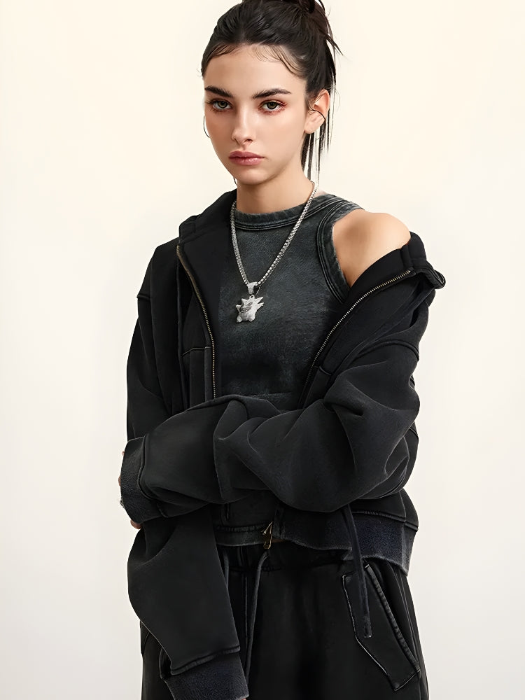 Double Zip-Up Cropped Hoodie – MAUVSTUDIO®