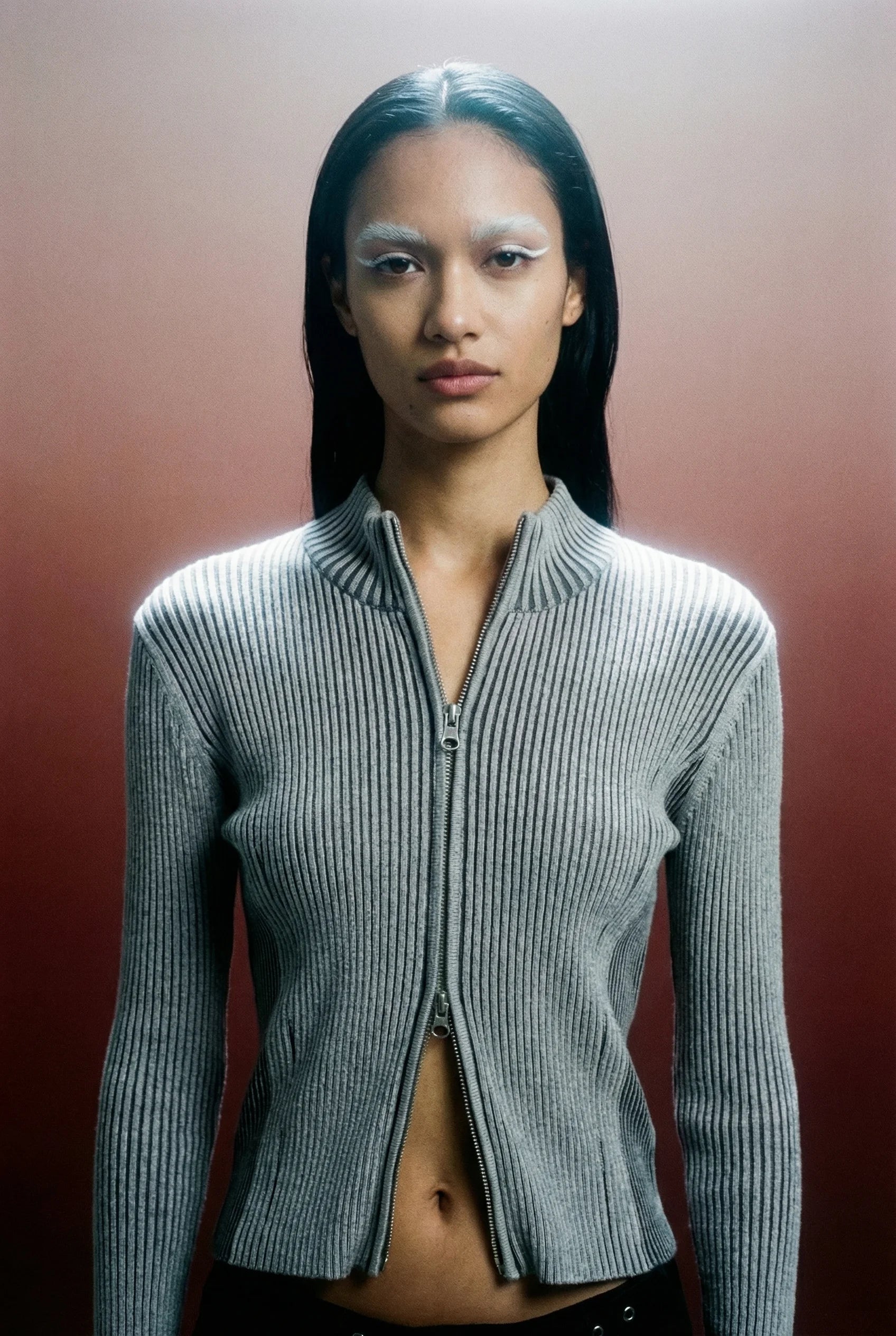 Double Zip-Up Distressed Corduroy Cardigan