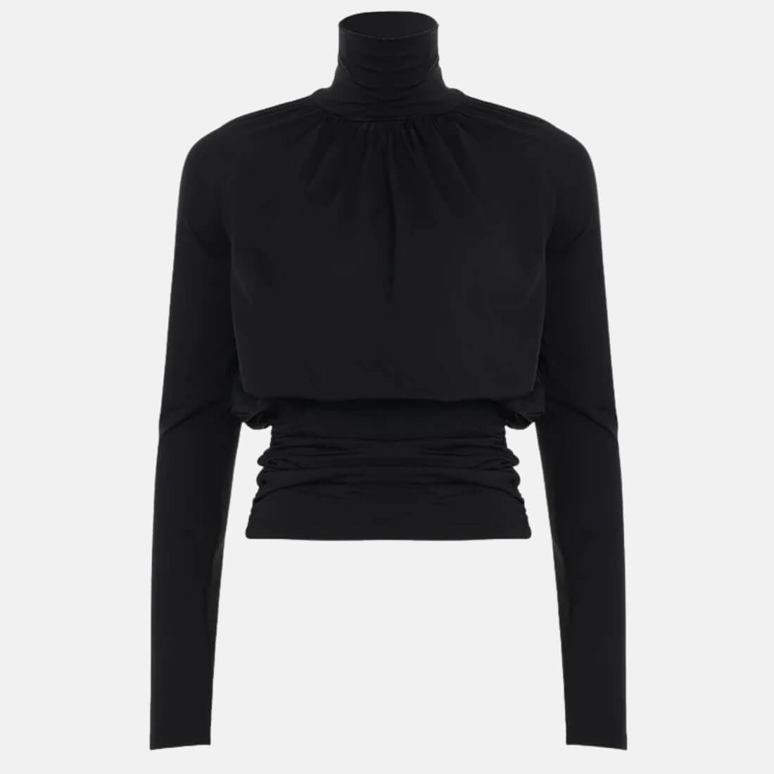 Draped Turtleneck Top with fitted cut, Y2K long sleeve top styled with low rise bottoms