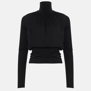 Draped Turtleneck Top with fitted cut, Y2K long sleeve top styled with low rise bottoms