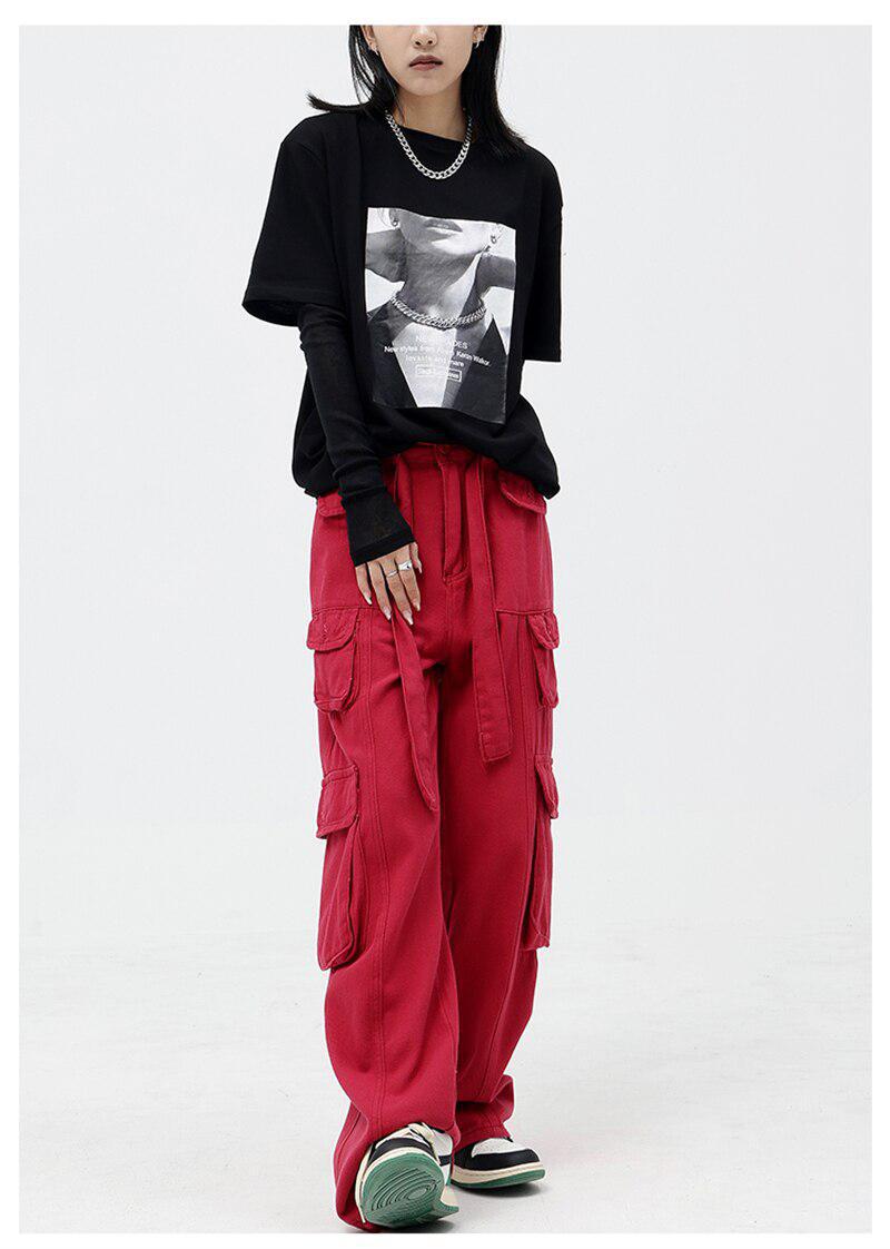 Drawstring Belt Cargo Pants-Mauv Studio