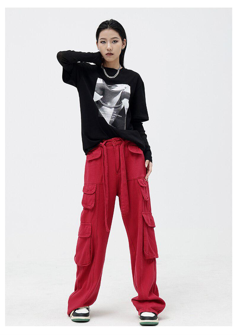 Drawstring Belt Cargo Pants-Mauv Studio