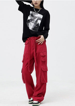 Drawstring Belt Cargo Pants-Mauv Studio