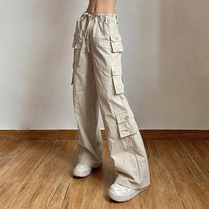 Drawstring Low Rise Cargo Pants-Mauv Studio