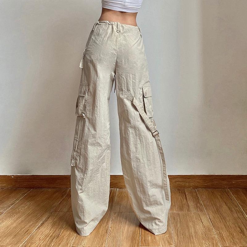 Drawstring Low Rise Cargo Pants-Mauv Studio