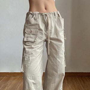 Drawstring Low Rise Cargo Pants-Mauv Studio