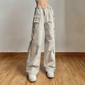 Drawstring Low Rise Cargo Pants-Mauv Studio