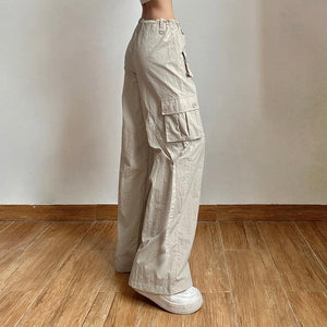 Drawstring Low Rise Cargo Pants-Mauv Studio