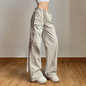 Drawstring Low Rise Cargo Pants-Mauv Studio