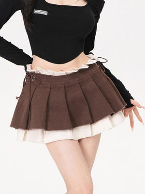 Drawstring Pleated Mini Skirt-Mauv Studio