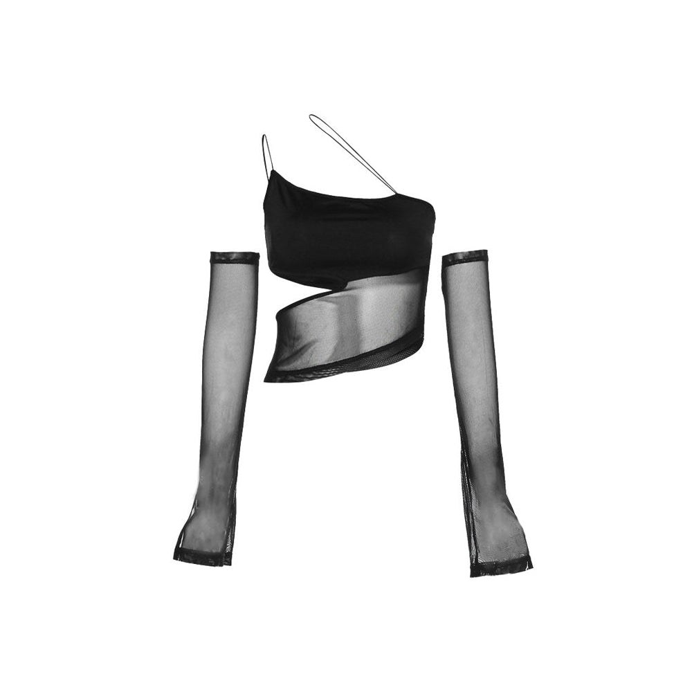 E-girl Cut Out Mesh Top-Crop Tops-MAUV STUDIO-STREETWEAR-Y2K-CLOTHING
