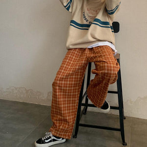 Elasticated Waist Checkered Sweatpants-Mauv Studio